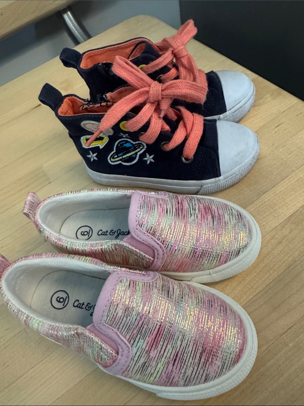 Cat & Jack Navy High-Top Sneakers & Pink Glitter Slip-Ons Size 6
